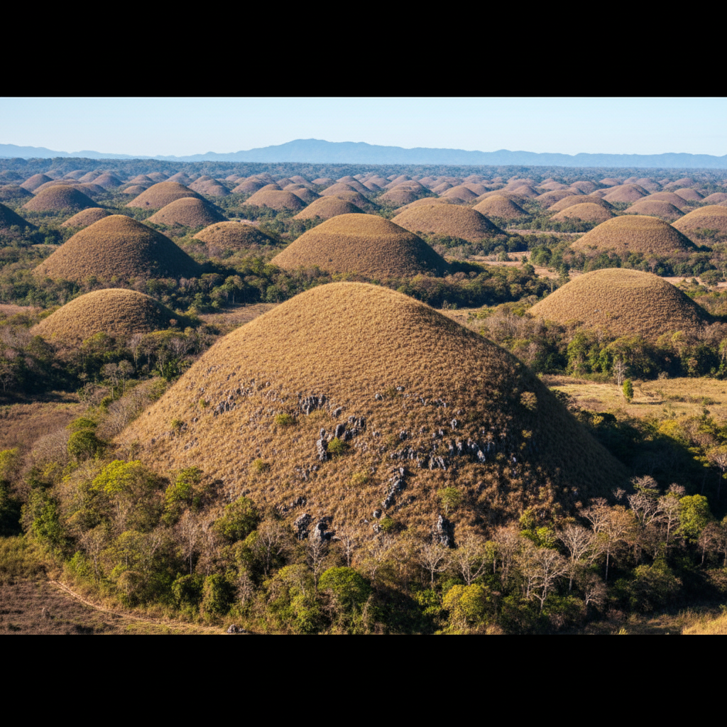 Iconic Chocolate Hills in Bohol with hundreds of cone-shaped hills stretching across the countryside
