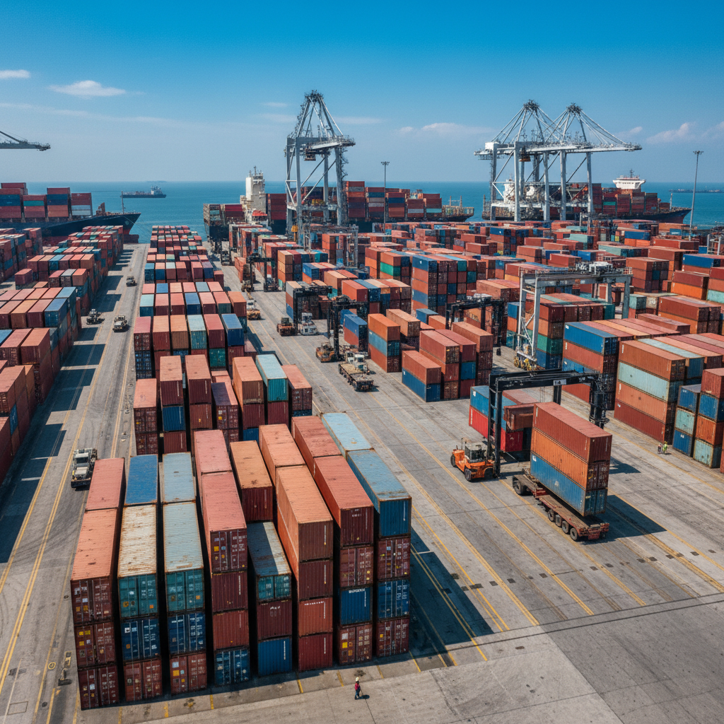 International shipping containers at port for wholesale trade