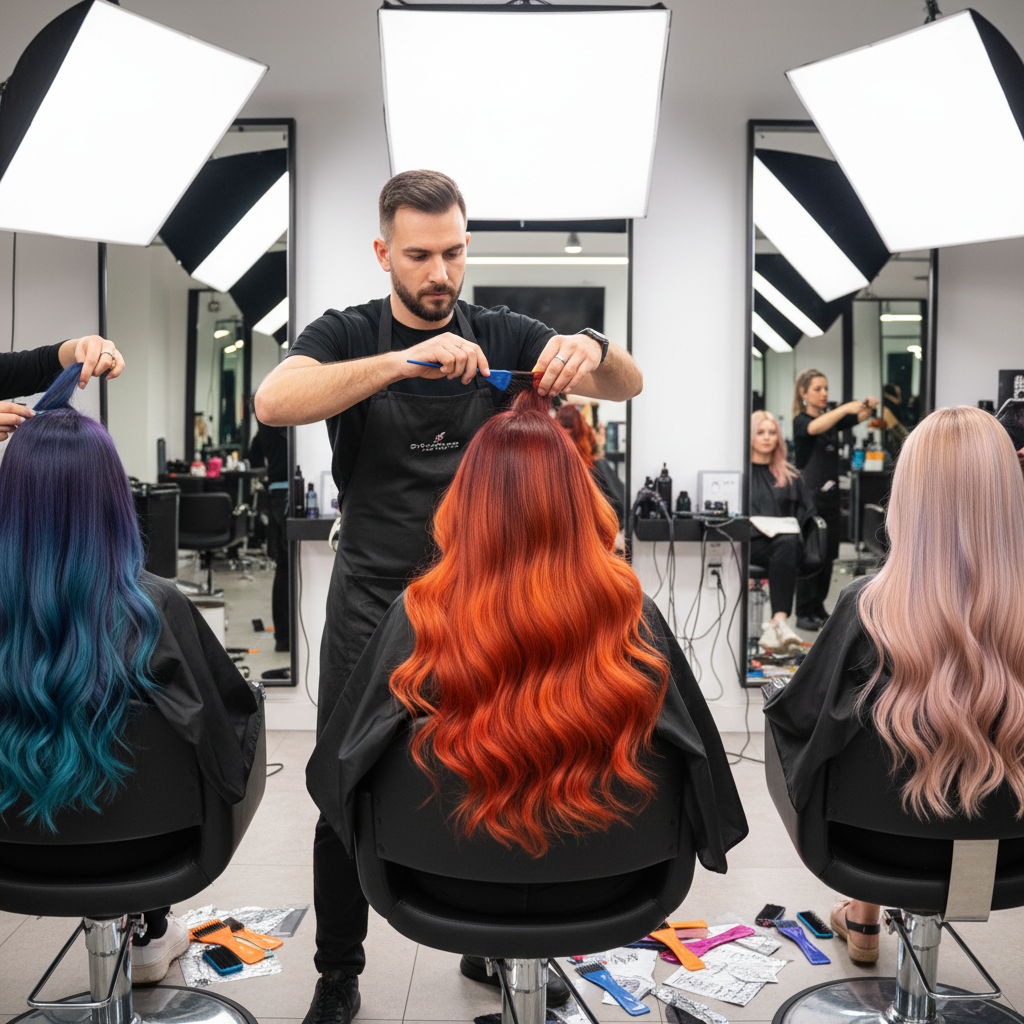 Work from Carla's salon showing color melt technique on multiple clients