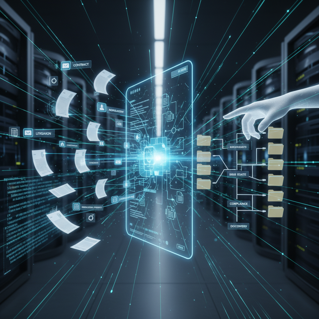 Legal documents flowing into digital system with automatic tagging and categorization