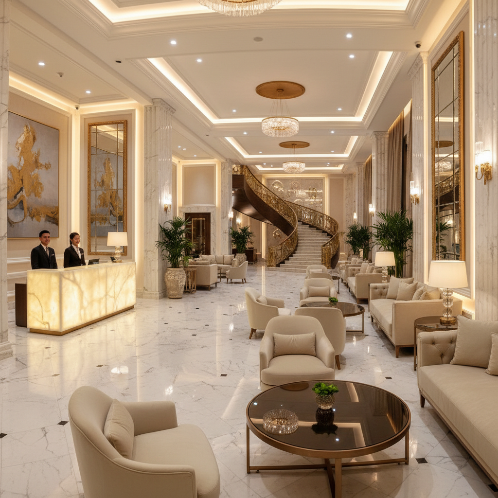 Luxury hotel lobby with elegant interior design