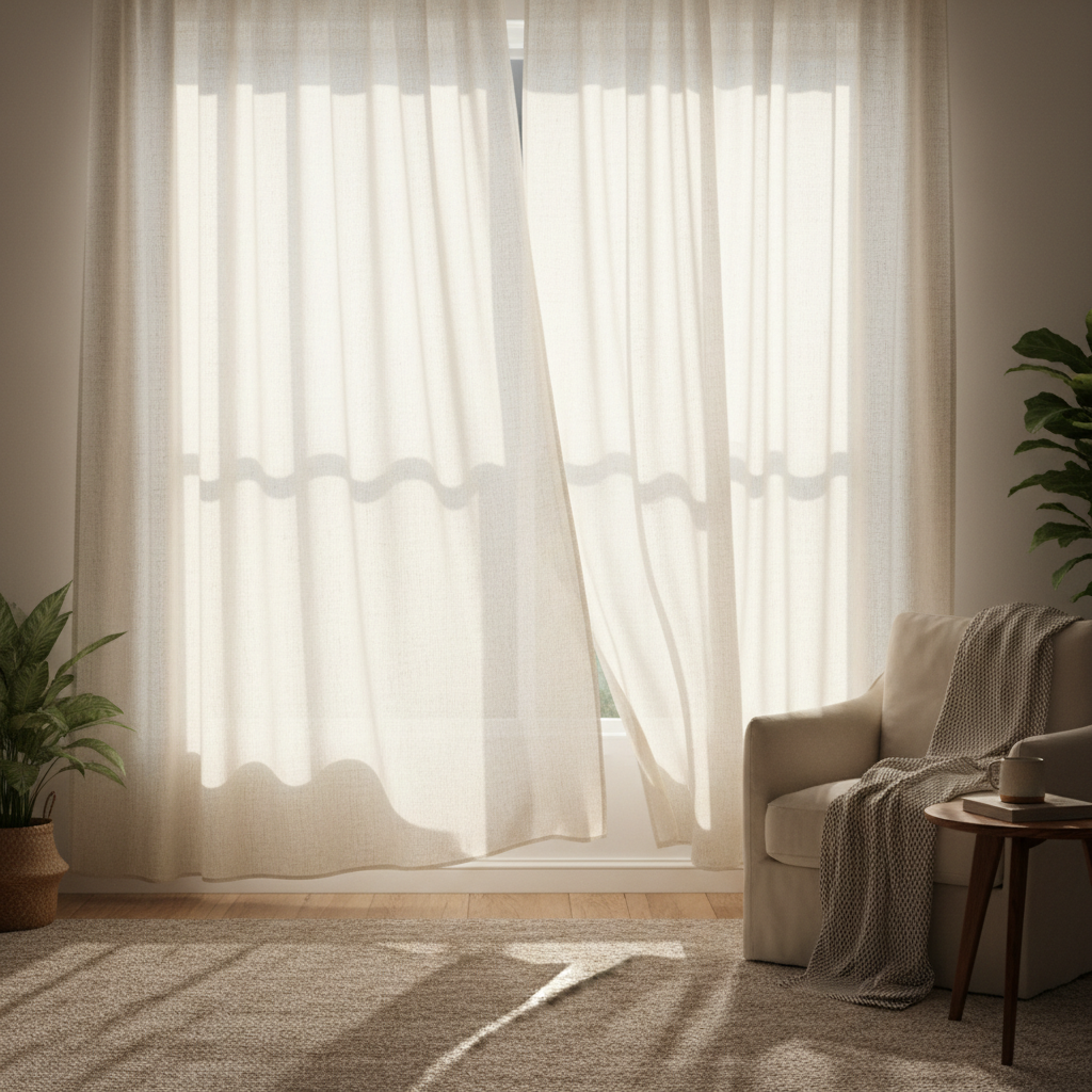 Sunlit room with soft diffused light through curtains, representing spoken word recordings