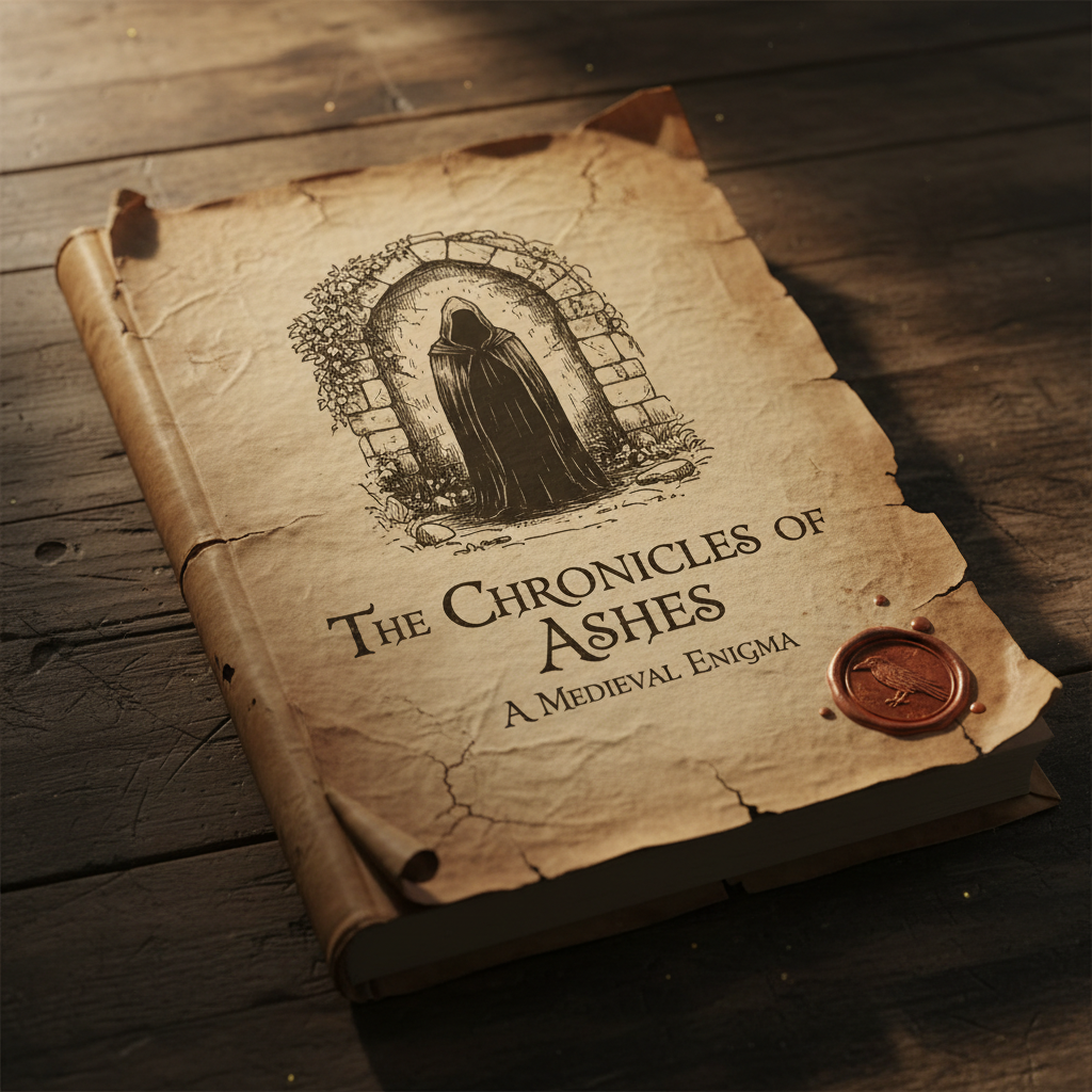 Medieval mystery novel with aged parchment cover texture