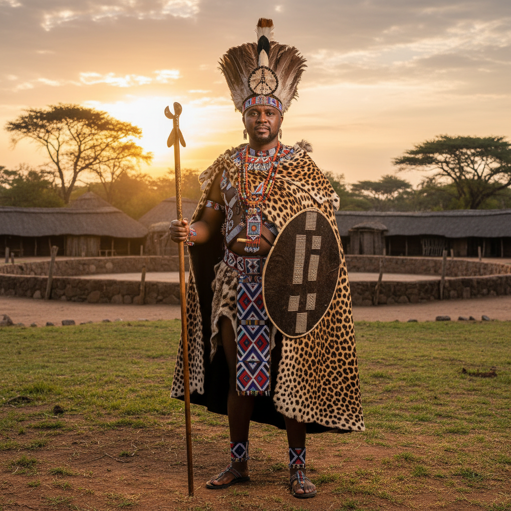 King MisuZulu kaZwelithini, King of the Zulu Nation, in royal regalia
