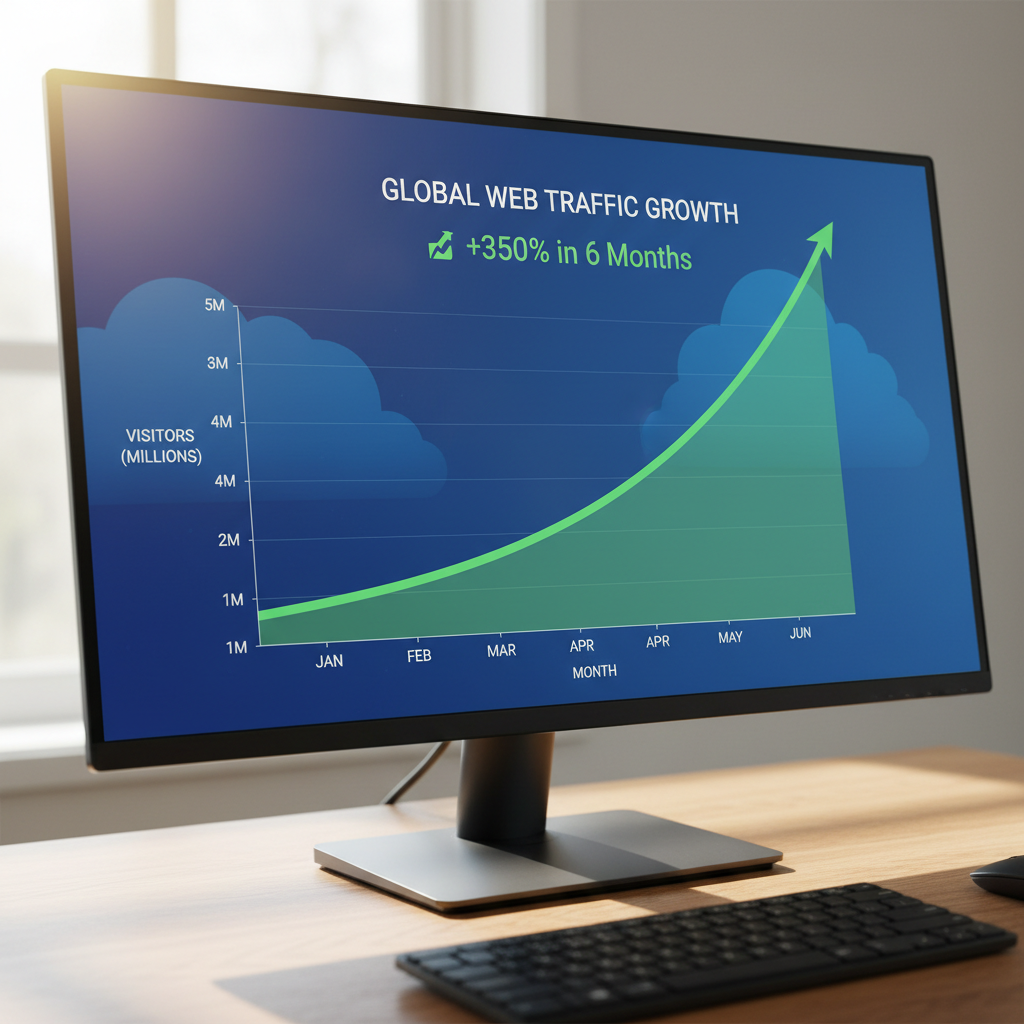 Surfer SEO analytics graph trending upward on bright laptop screen