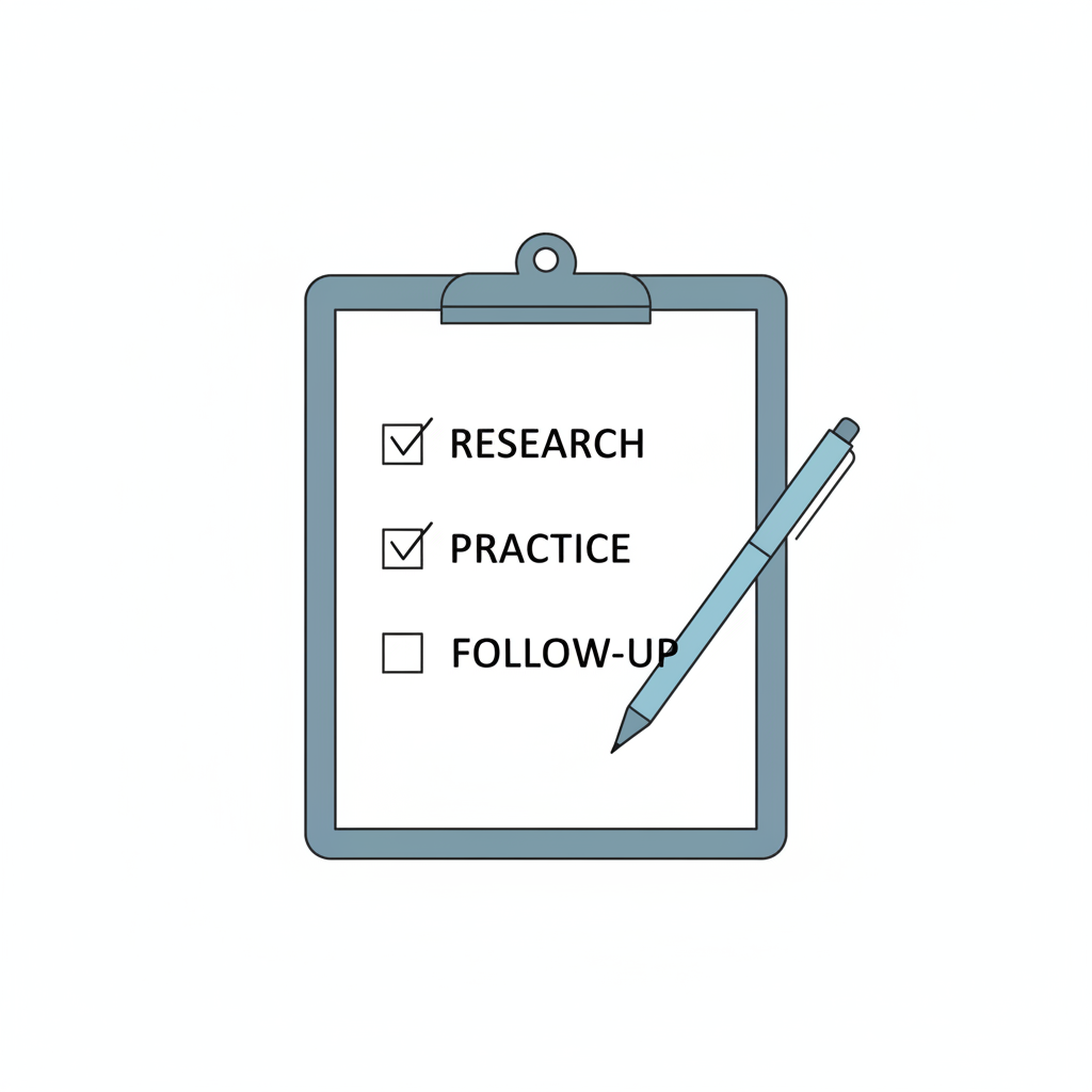 Professional preparing for a job interview with checklist and notes on a clean desk