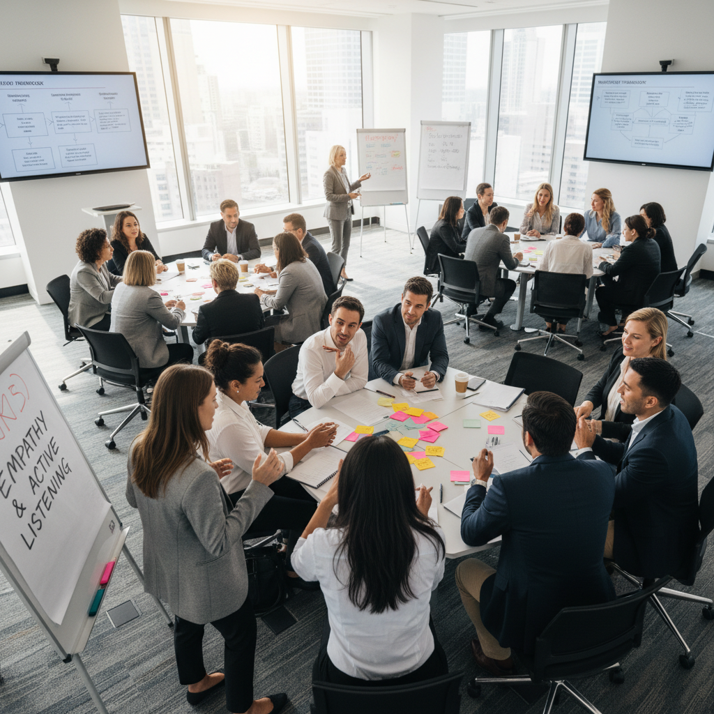 Professional team working together at bright modern office with organized desks and workflow documentation