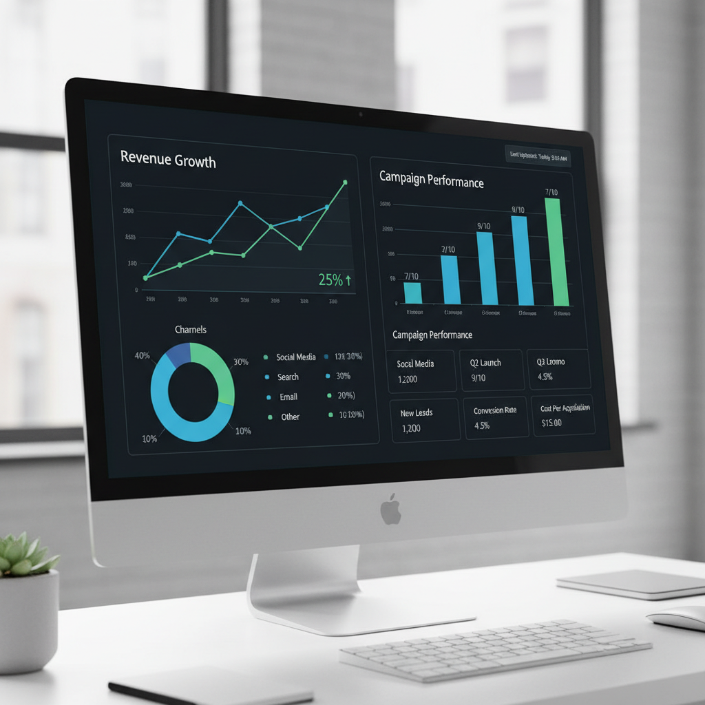 Marketing analytics dashboard showing campaign performance and conversion metrics