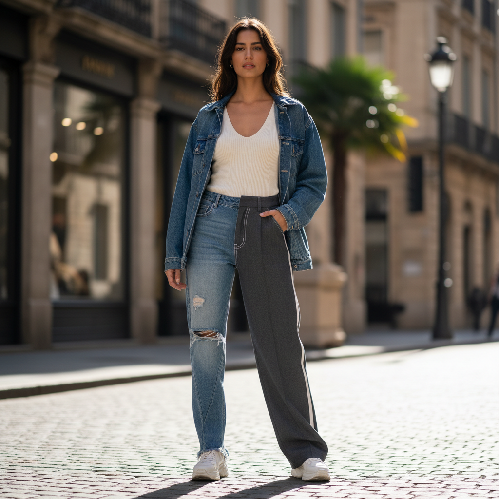 Fashion jeans and pants styled on model