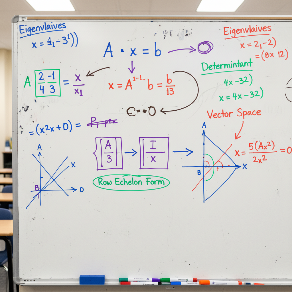 Math equations written on a whiteboard with colorful markers