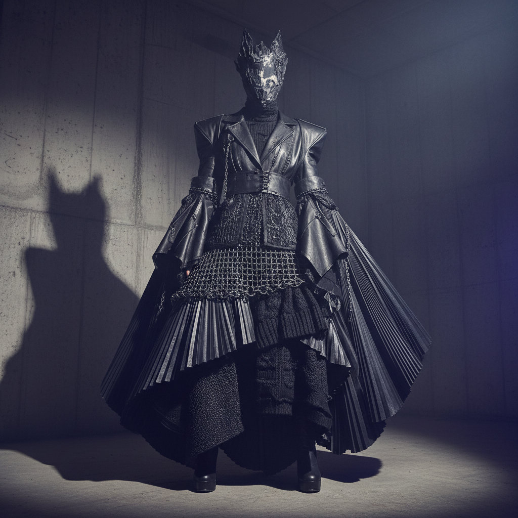Dark surreal mask sculpture with glowing eyes in dim studio lighting, obsidian surfaces, atmospheric shadows