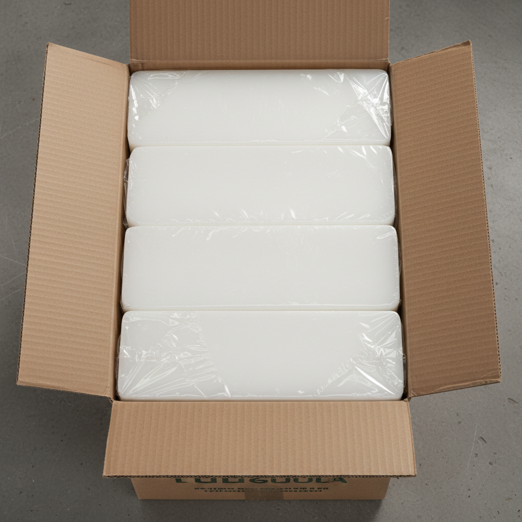 White PE wax granules in industrial packaging