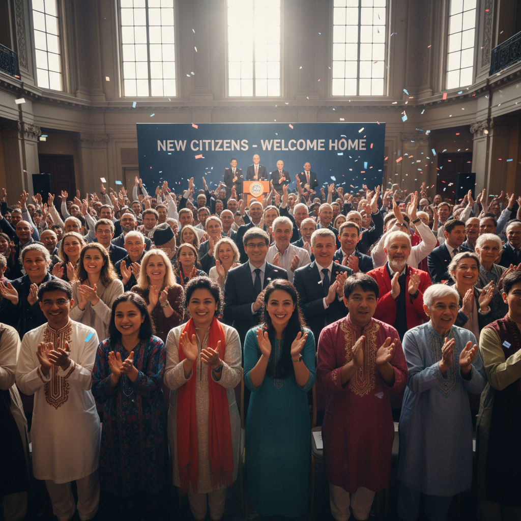 Community members applauding at a citizenship ceremony
