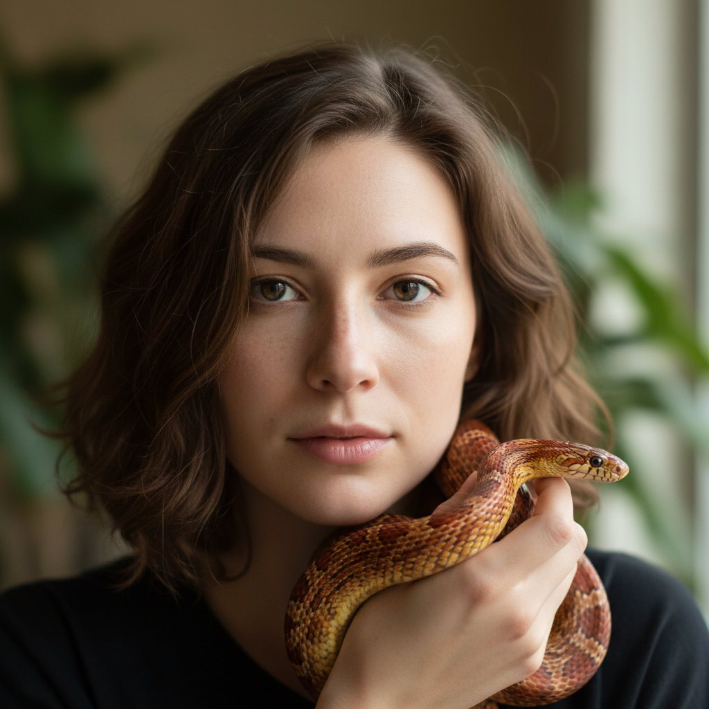 Portrait of Leila Nazari, corn snake keeper