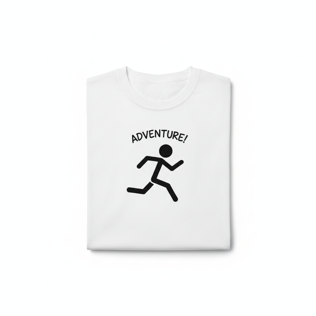 Tee detail shot showing stick figure print on chest