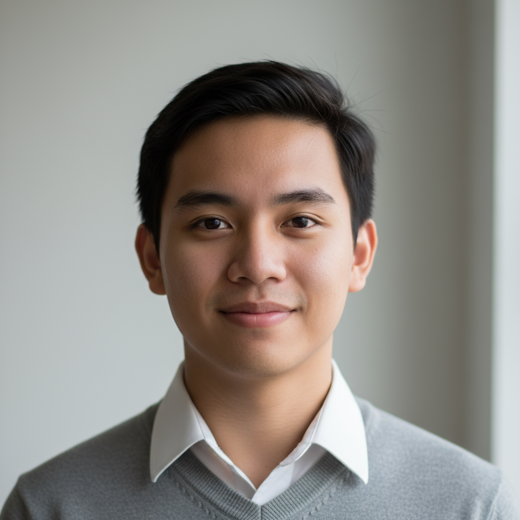 Jericho Lim, young Filipino man in casual wear, warm background