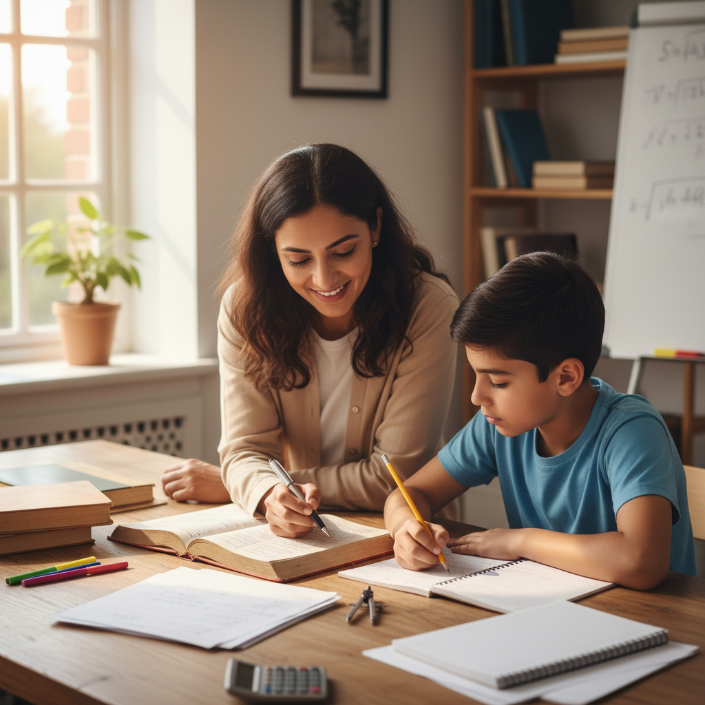 Indian tutor helping a student with personalised home learning in Delhi NCR