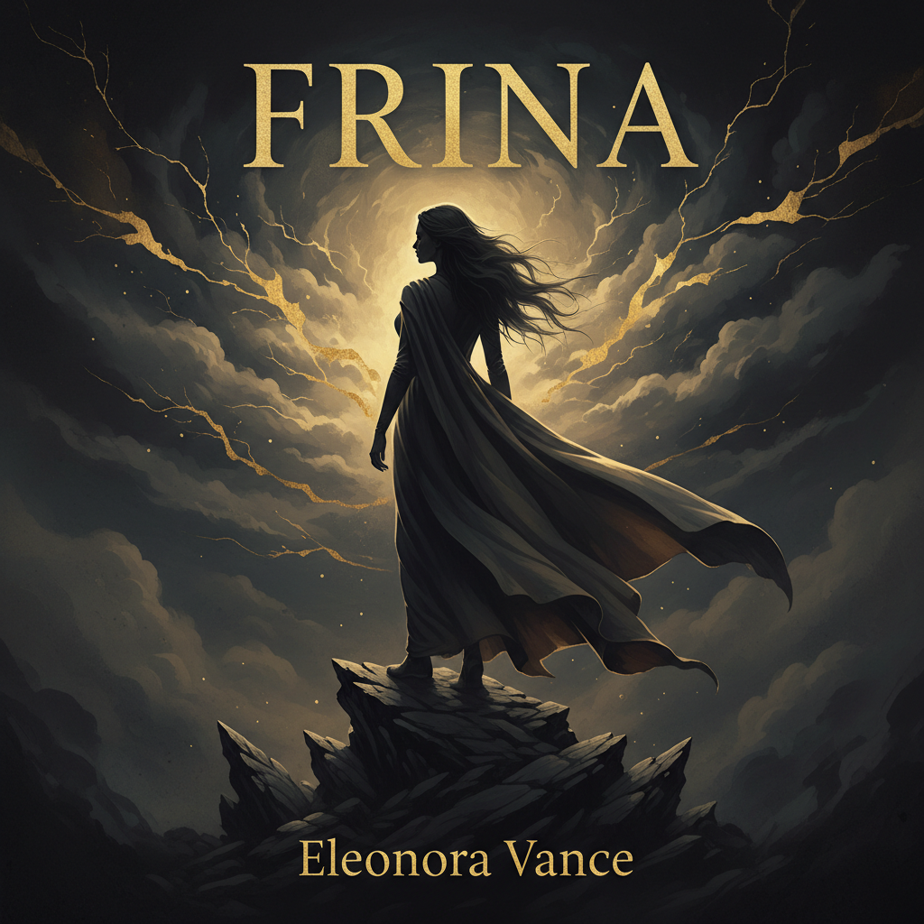 Couverture du roman Frina — silhouette féminine dramatique en lumière tamisée, tons sombres avec reflets dorés