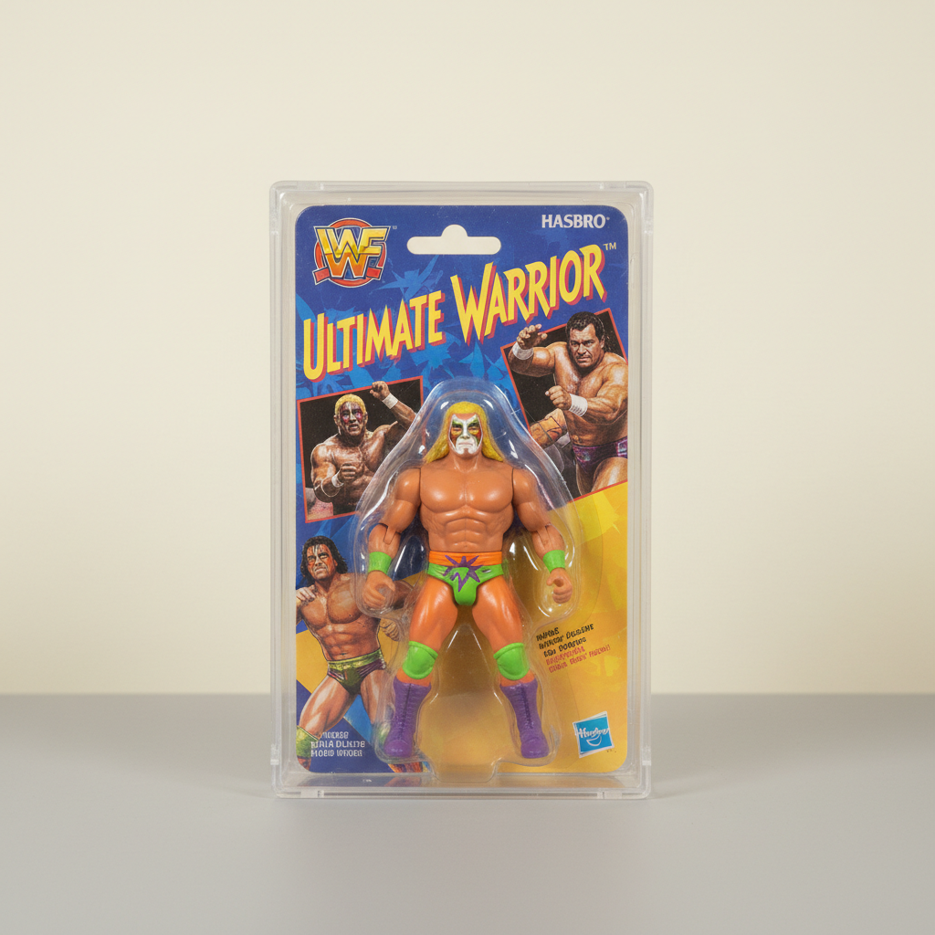 Sealed 1990 Hasbro Ultimate Warrior action figure on original card in UV protective case