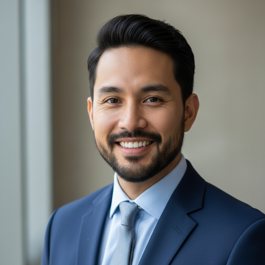 Portrait of Rajesh Kumar, successful UK work permit holder in professional attire