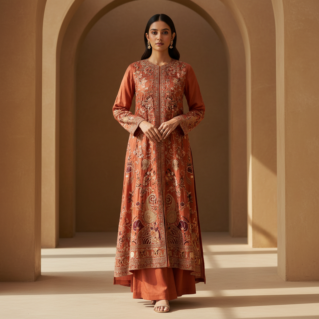 Handwoven silk kurta front view