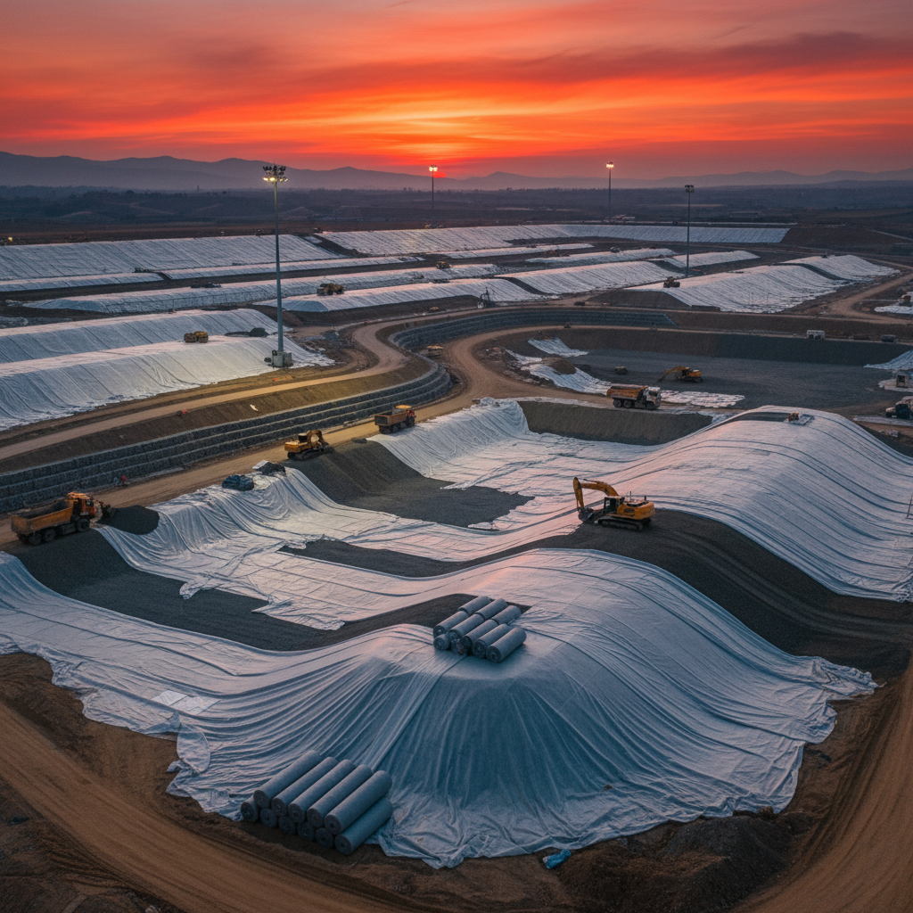 Large-scale civil engineering project using geotextile reinforcement membrane for ground stabilization