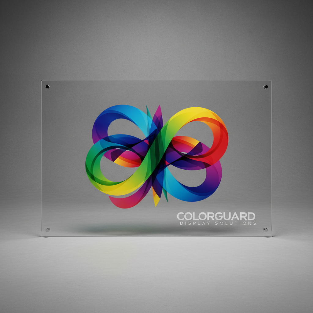 UV printed acrylic panel with vivid graphics under bright studio lighting, sharp and durable finish