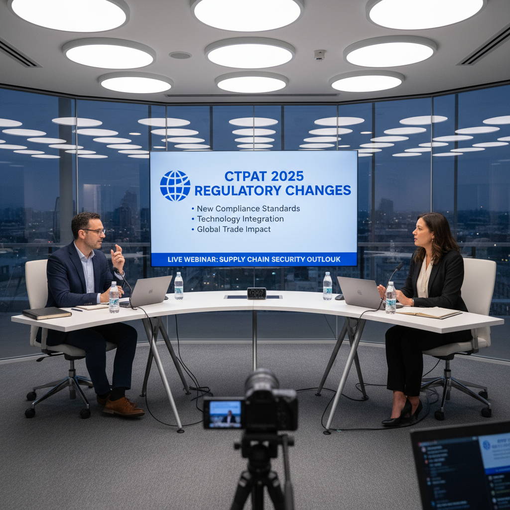 Expertos en seguridad de cadena de suministro presentando en webinar sobre cambios regulatorios CTPAT 2025