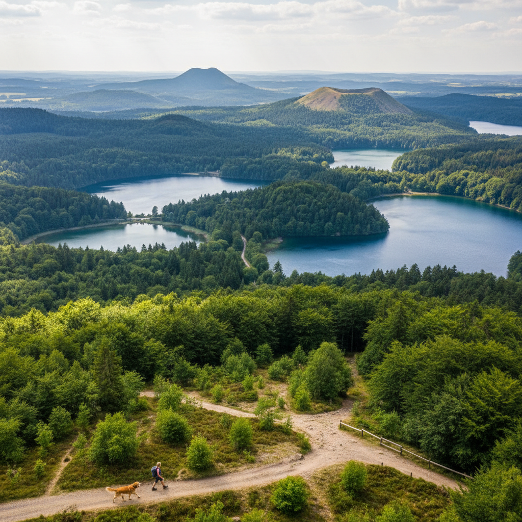 Eifel vulkanisch landschap met meren en bossen, ideaal voor wandelen met hond