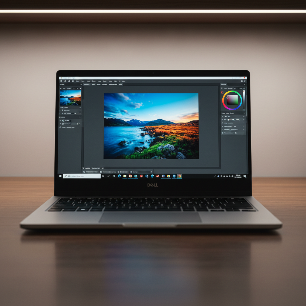 ديل XPS 15 أسود مفتوح يعرض شاشة OLED