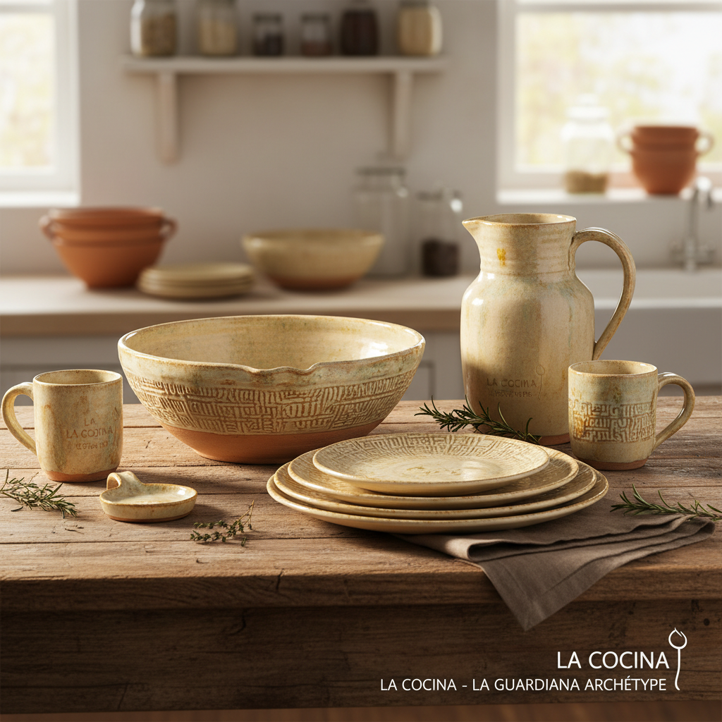 Complete handmade ceramic dinnerware set arranged on a table with natural styling