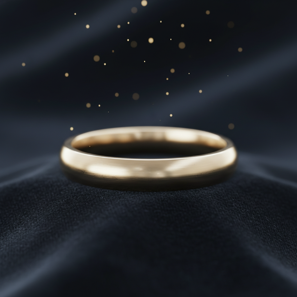 Elegant diamond ring on dark velvet surface in dramatic studio lighting with deep shadows