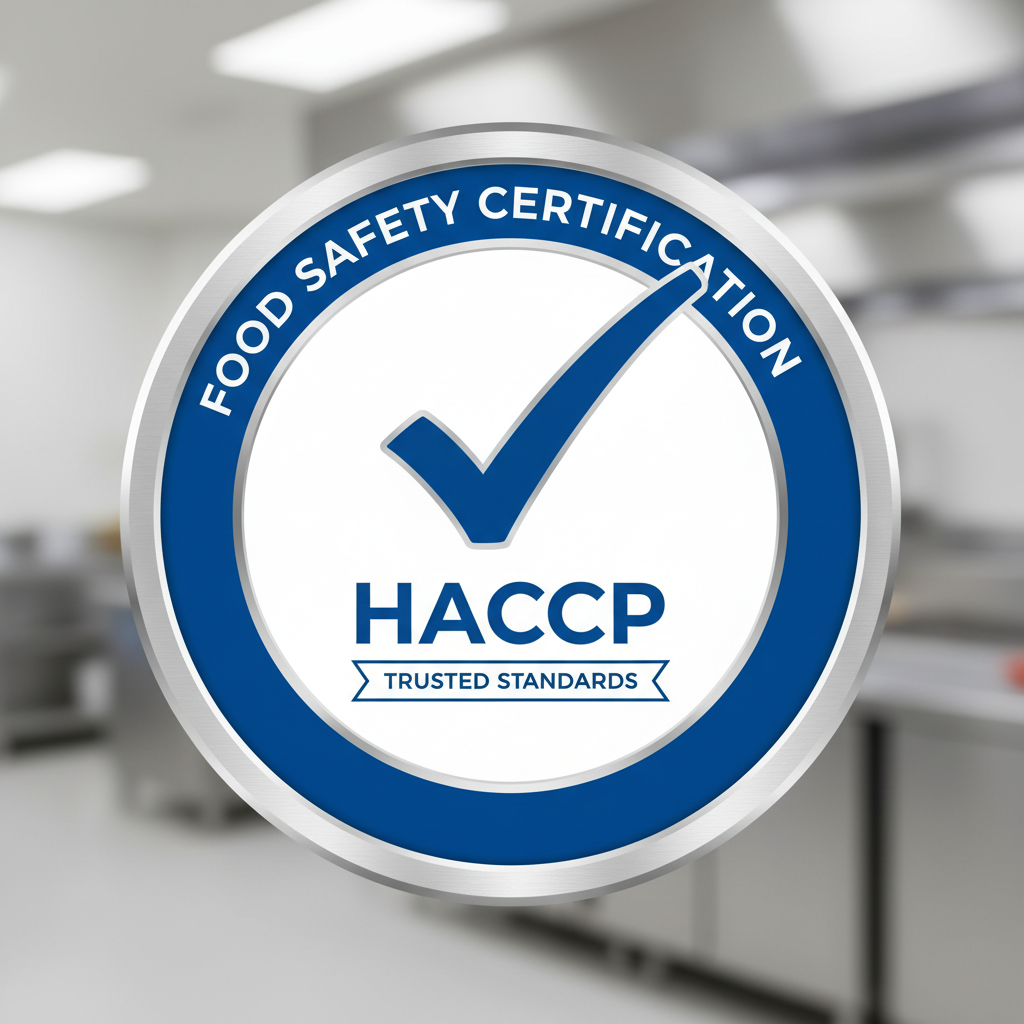 HACCP food safety certification document with blue border and quality assurance stamps