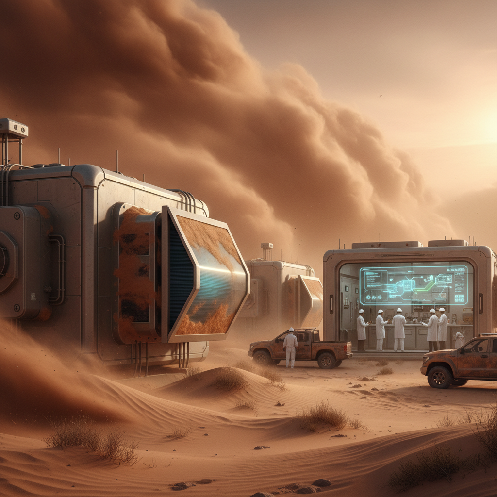 Sandstorm in desert environment demonstrating need for specialized HVAC filtration systems