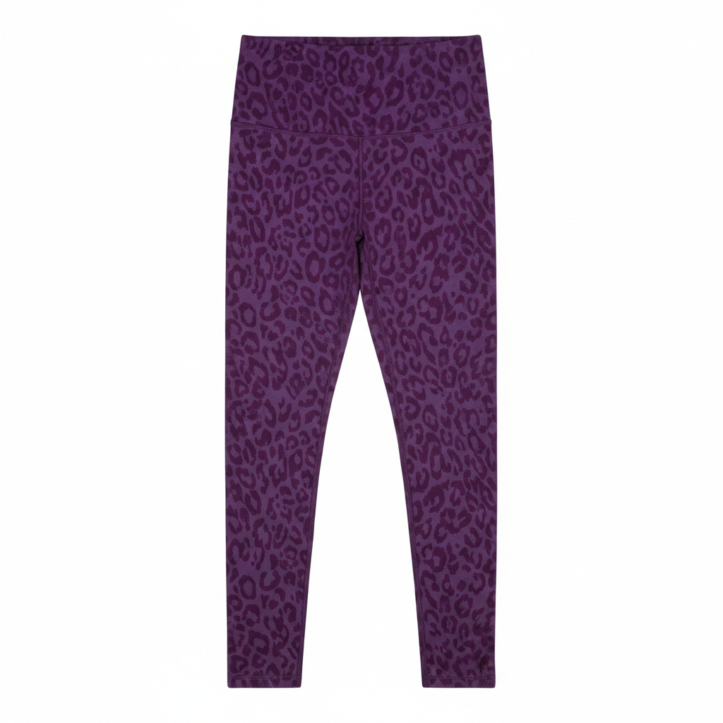 Elegant mommy leggings in violet purple with seamless panther print, high waist design