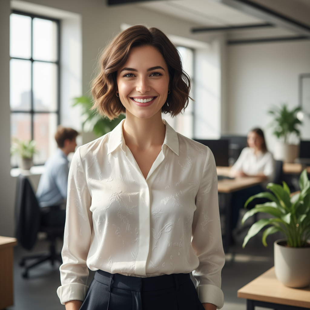 Young professional with short hair and a confident smile