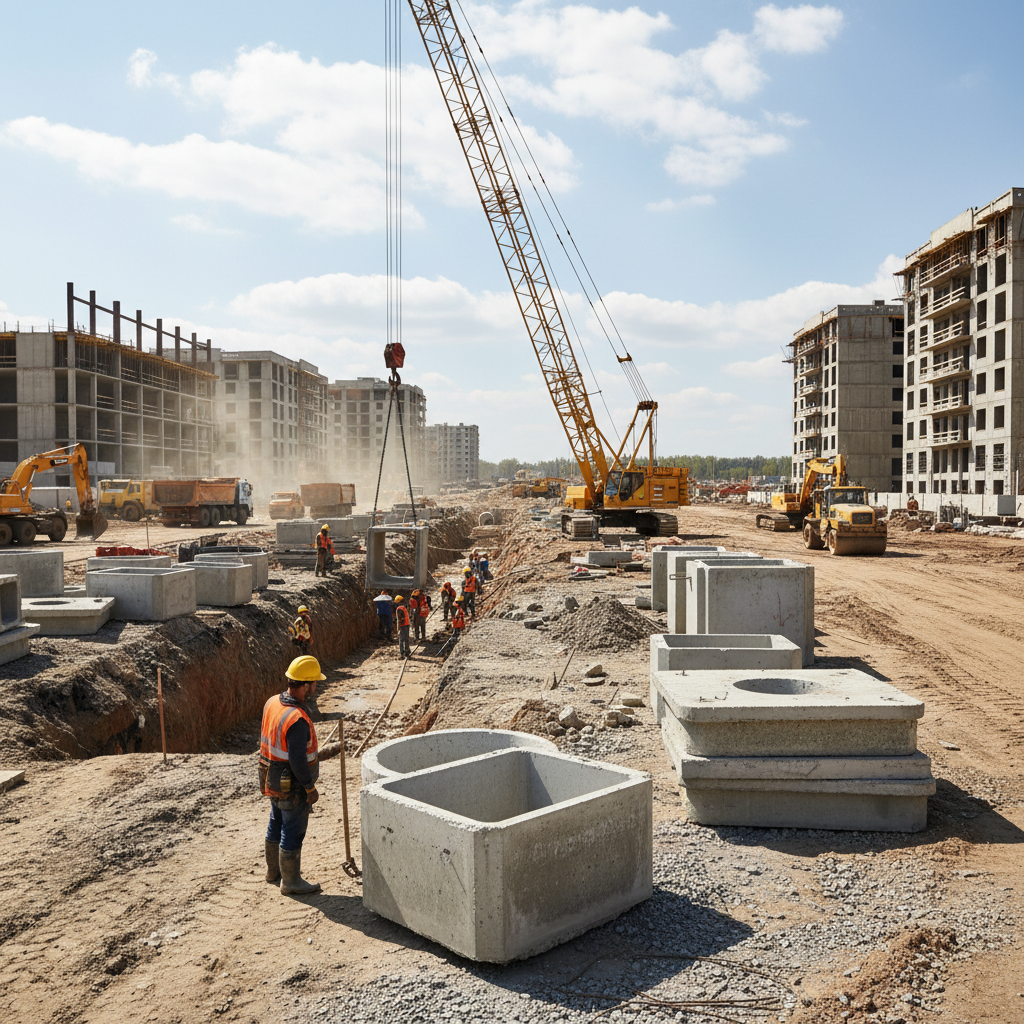 Drainage channel installation in concrete at a Kenyan construction site with workers
