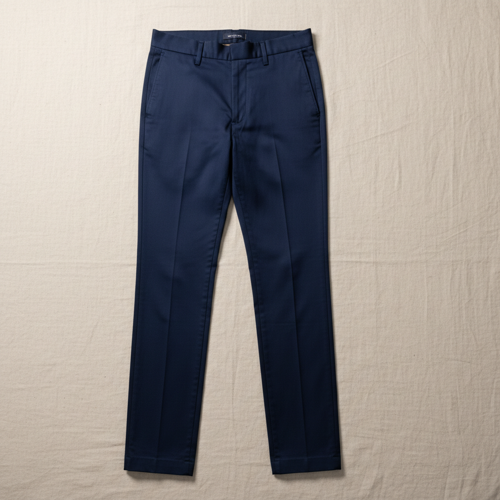 Men's slim fit chino pants in dark navy color on clean background