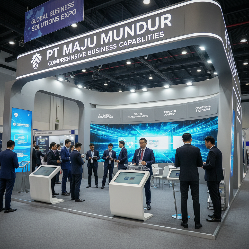 Exhibition hall with modern trade show booths and business professionals networking
