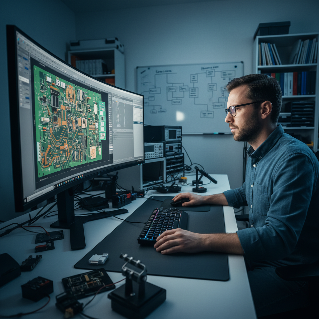 Engineer reviewing PCB design files on computer screen