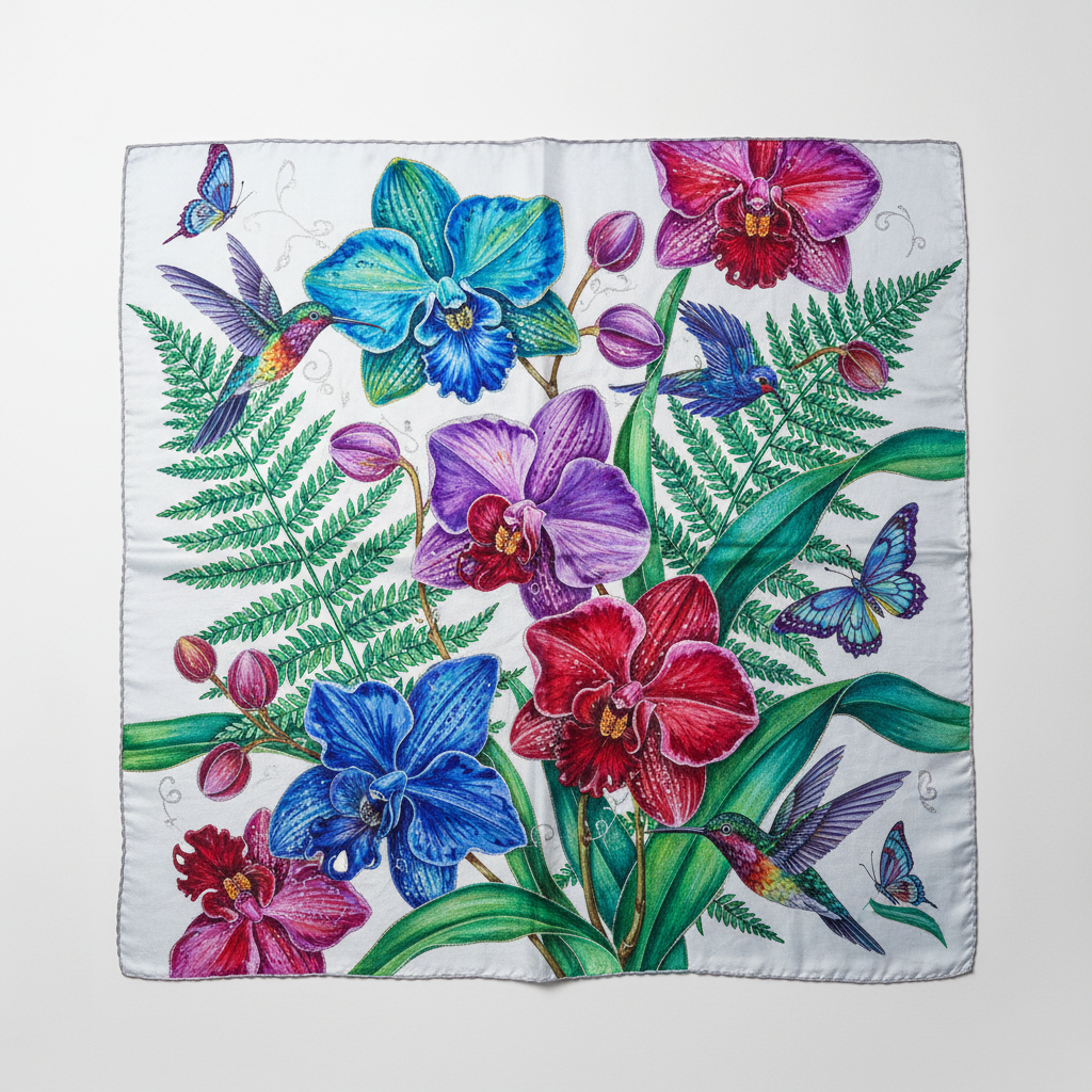 Personalised silk scarf in ivory — customised luxury article with bespoke hand-painted design on pure silk