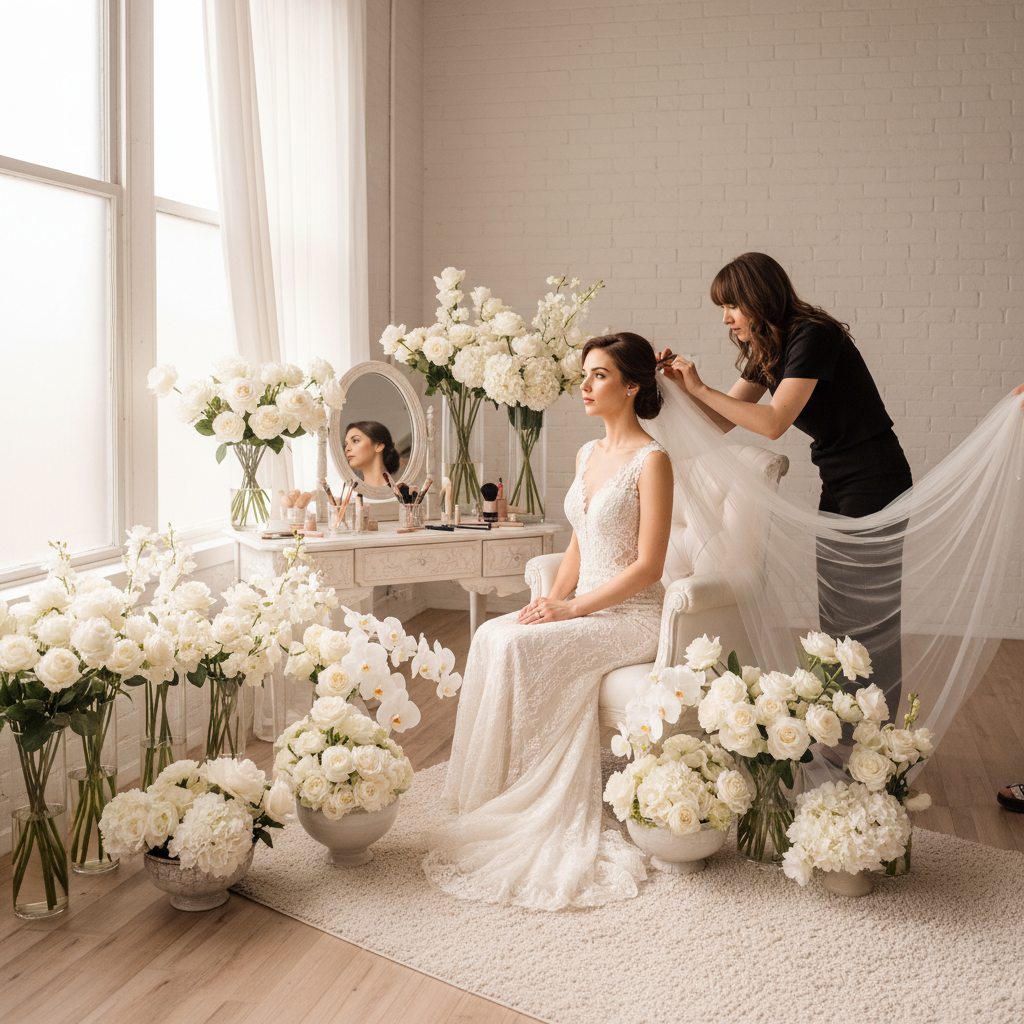 Riya Patel bridal artist portrait, warm studio