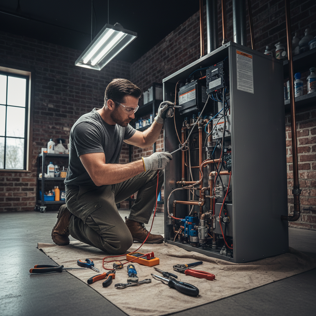 Professionnel effectuant des réparations de plomberie avec des outils dans une maison moderne