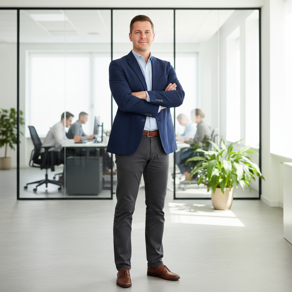 Carlos Mendes, Regional Operations Manager at Vantage Logistics, in business casual attire