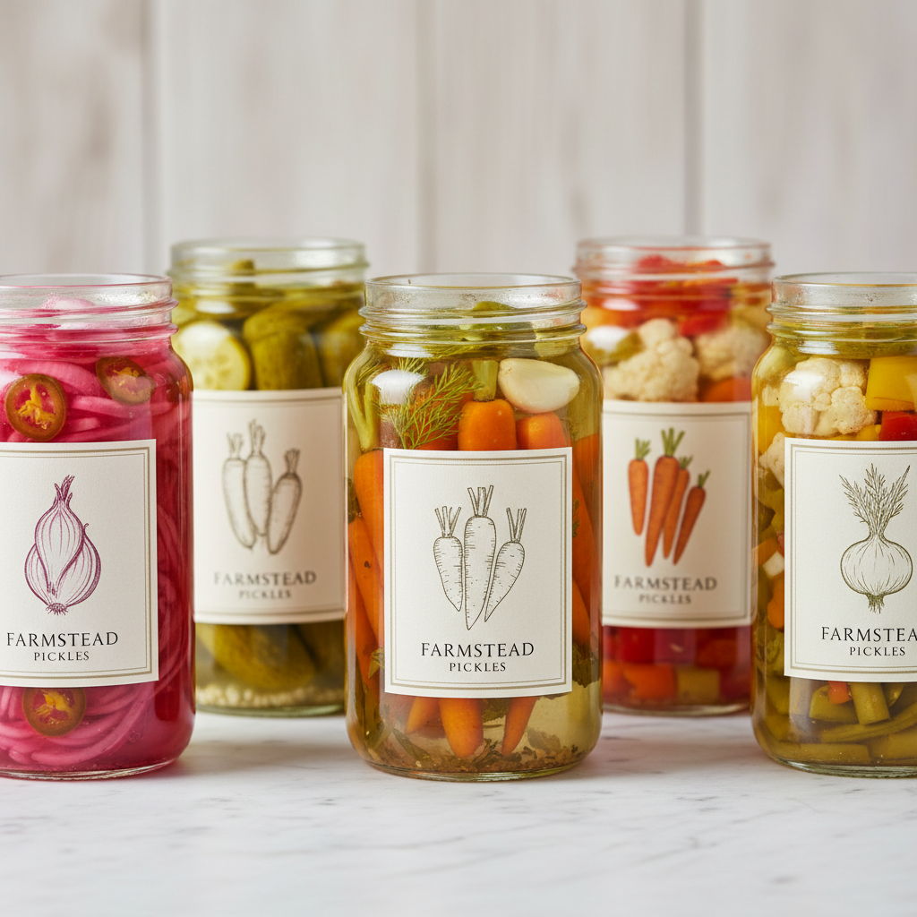 Murături assorted pickled vegetables in glass jars with brine