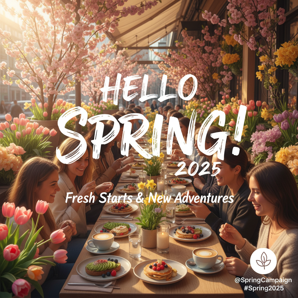 Women gathered at elegant brunch table with flowers and warm natural light