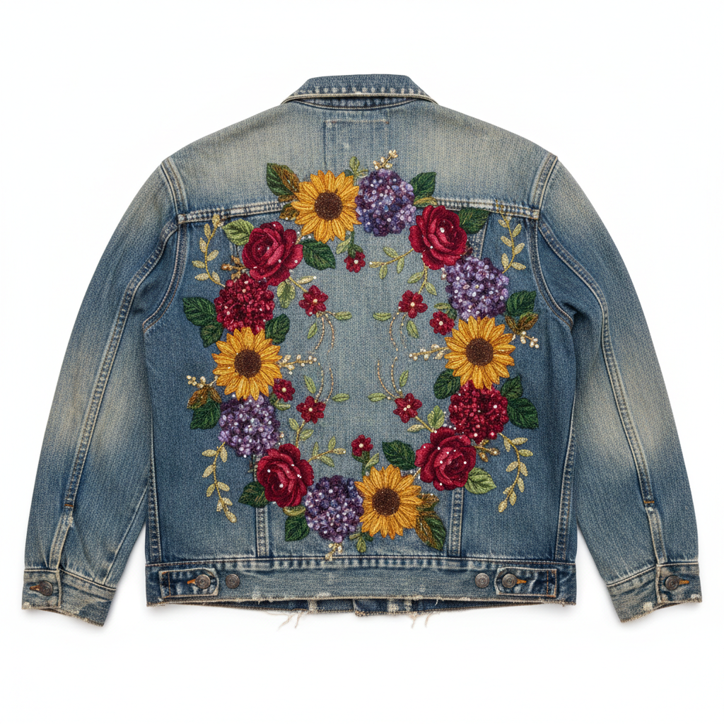 Vintage embroidered denim jacket with floral back