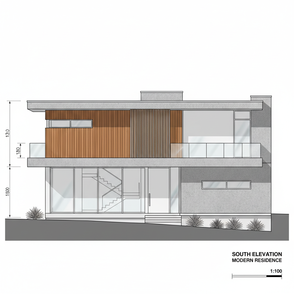 Modern two-story residential house with brick facade and garden