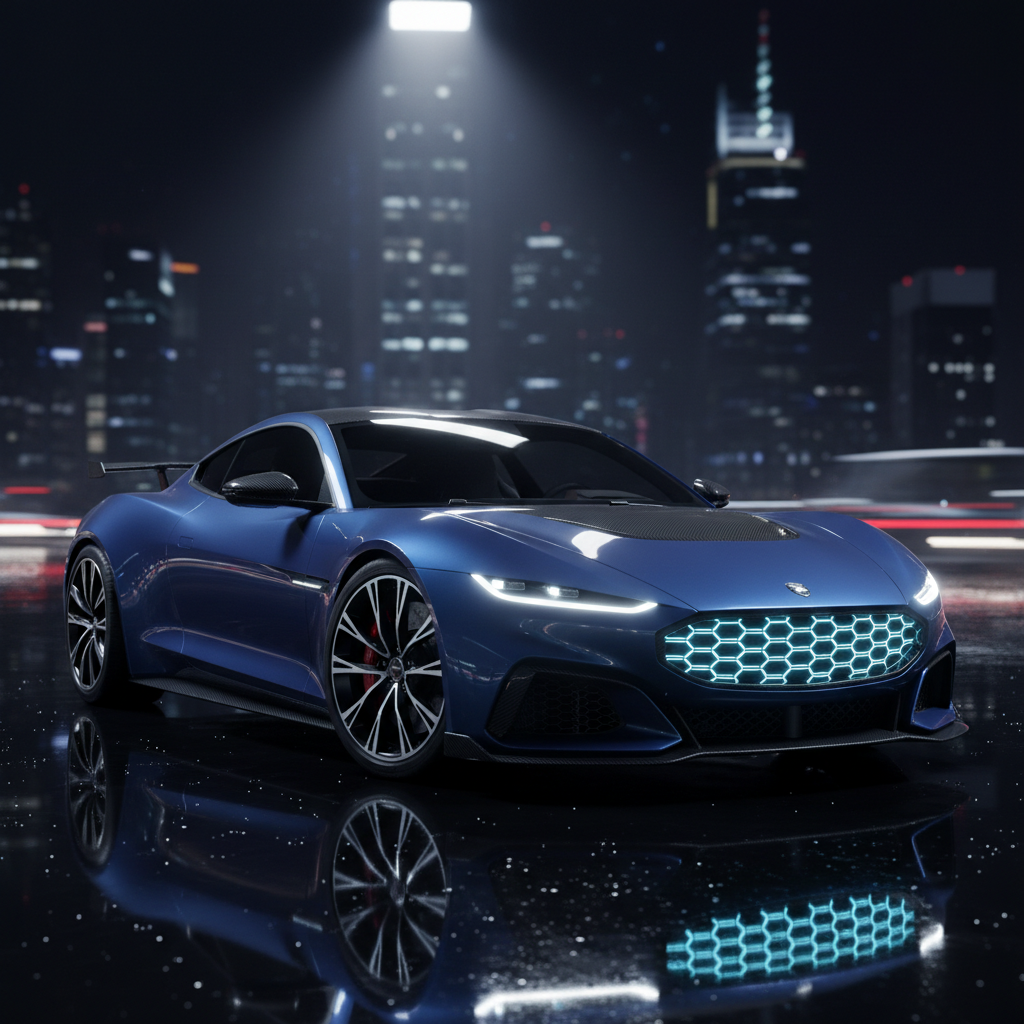 Luxury sports car at night with dramatic studio lighting for model launch email