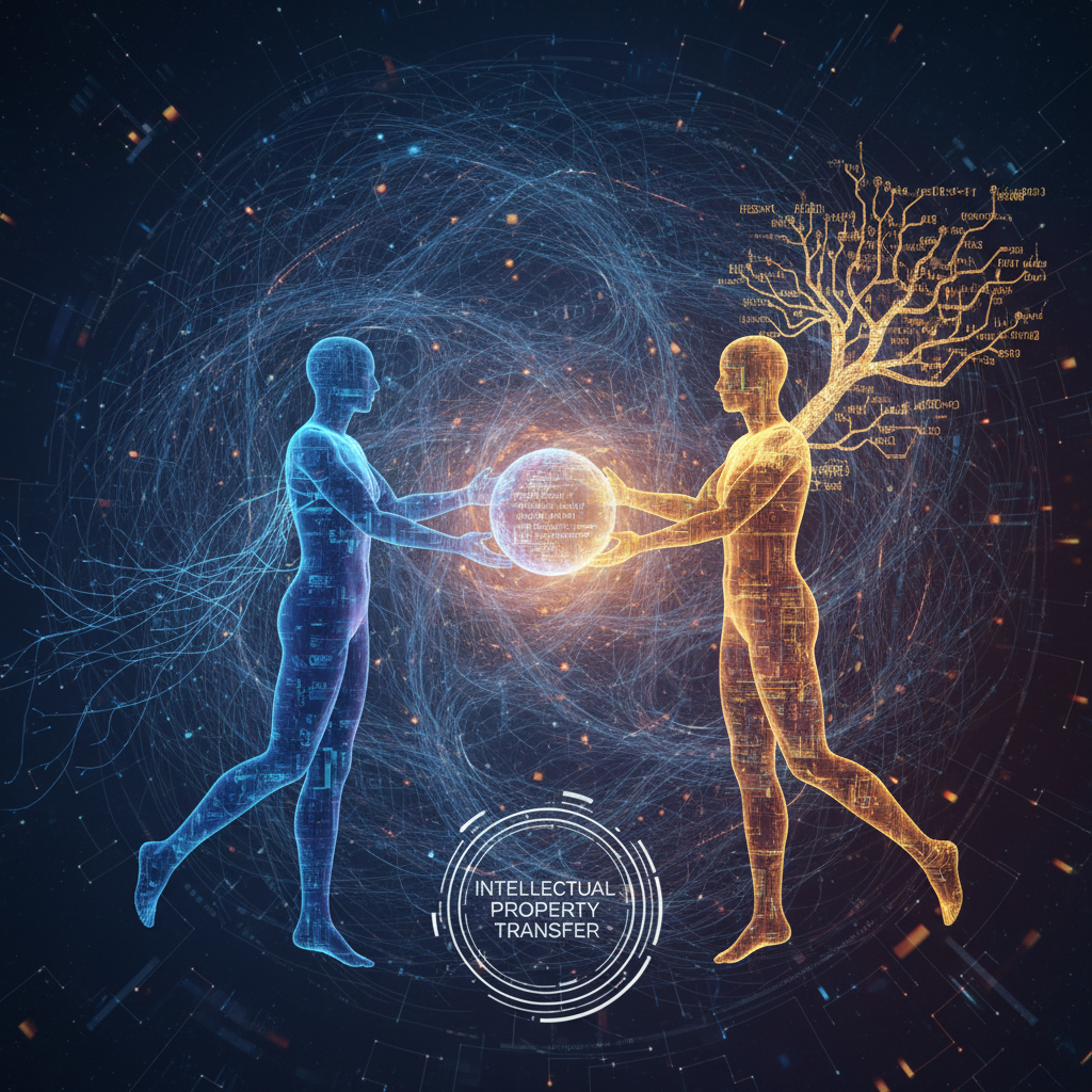 Abstract visualization of code ownership and intellectual property transfer